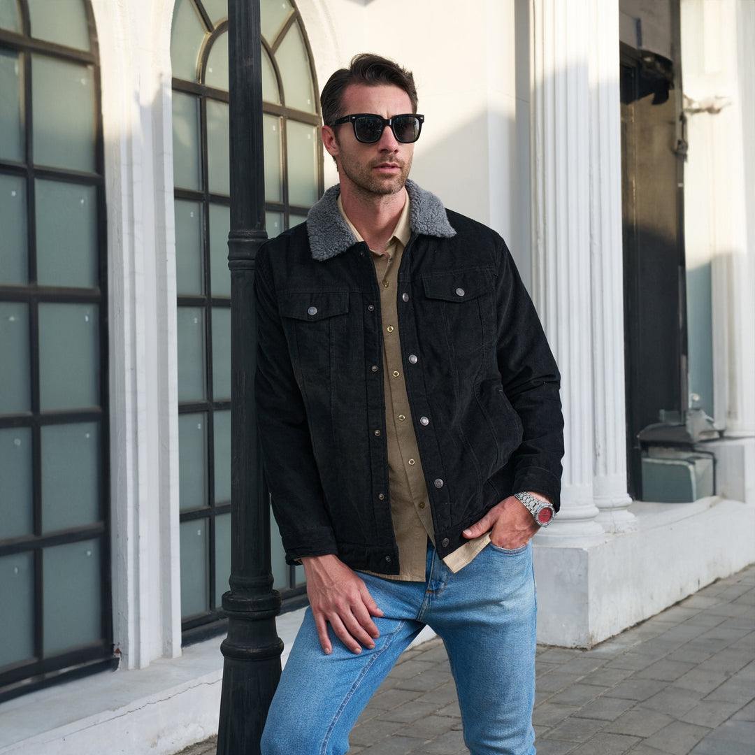 Veste en Velours Côtelé Homme Doublée Sherpa Boutons Pression