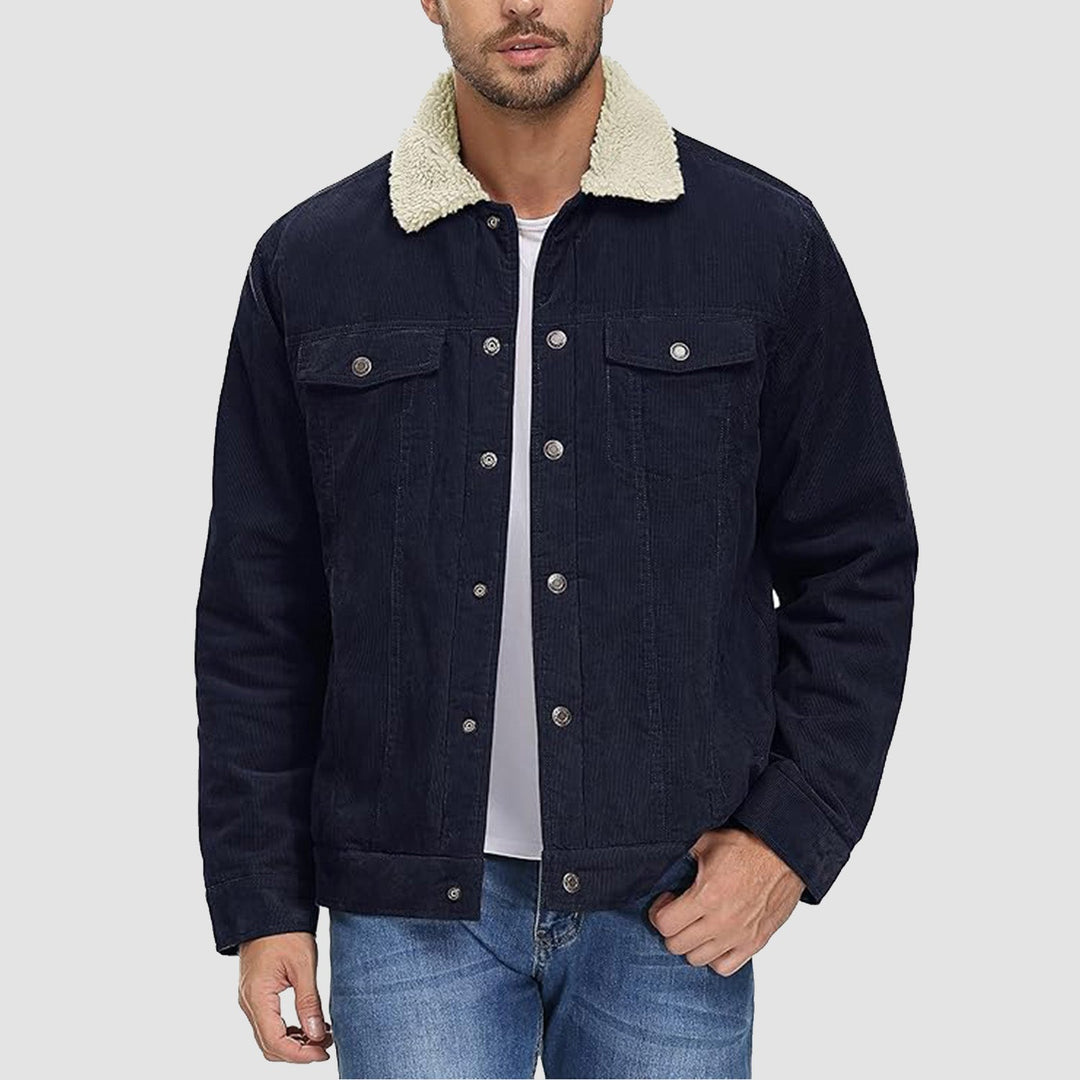 Veste en Velours Côtelé Homme Doublée Sherpa Boutons Pression