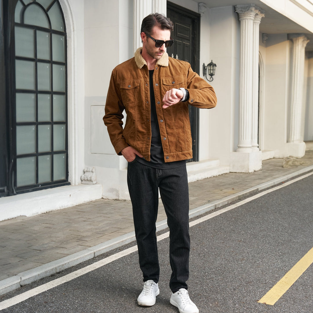 Veste en Velours Côtelé Homme Doublée Sherpa Boutons Pression