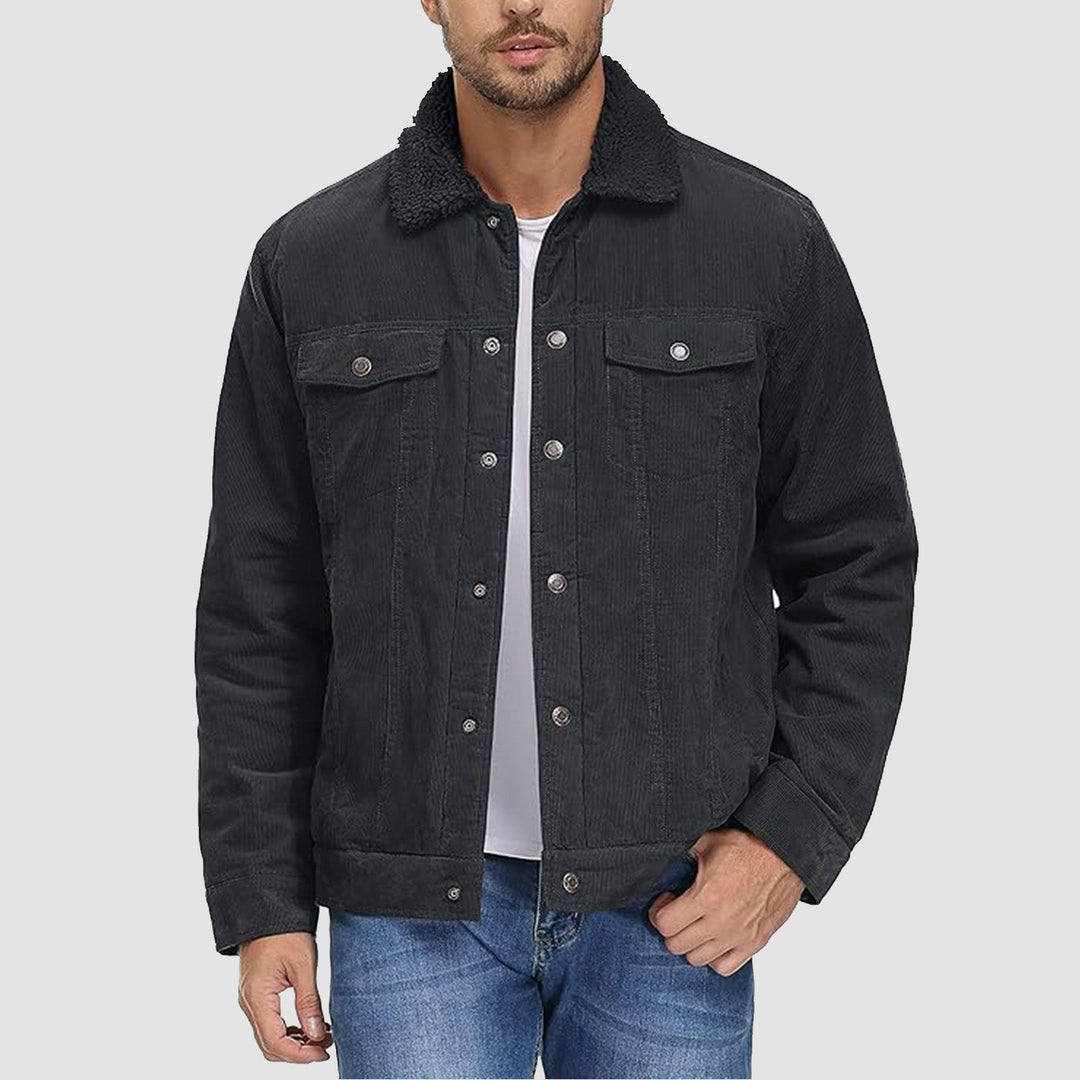 Veste en Velours Côtelé Homme Doublée Sherpa Boutons Pression