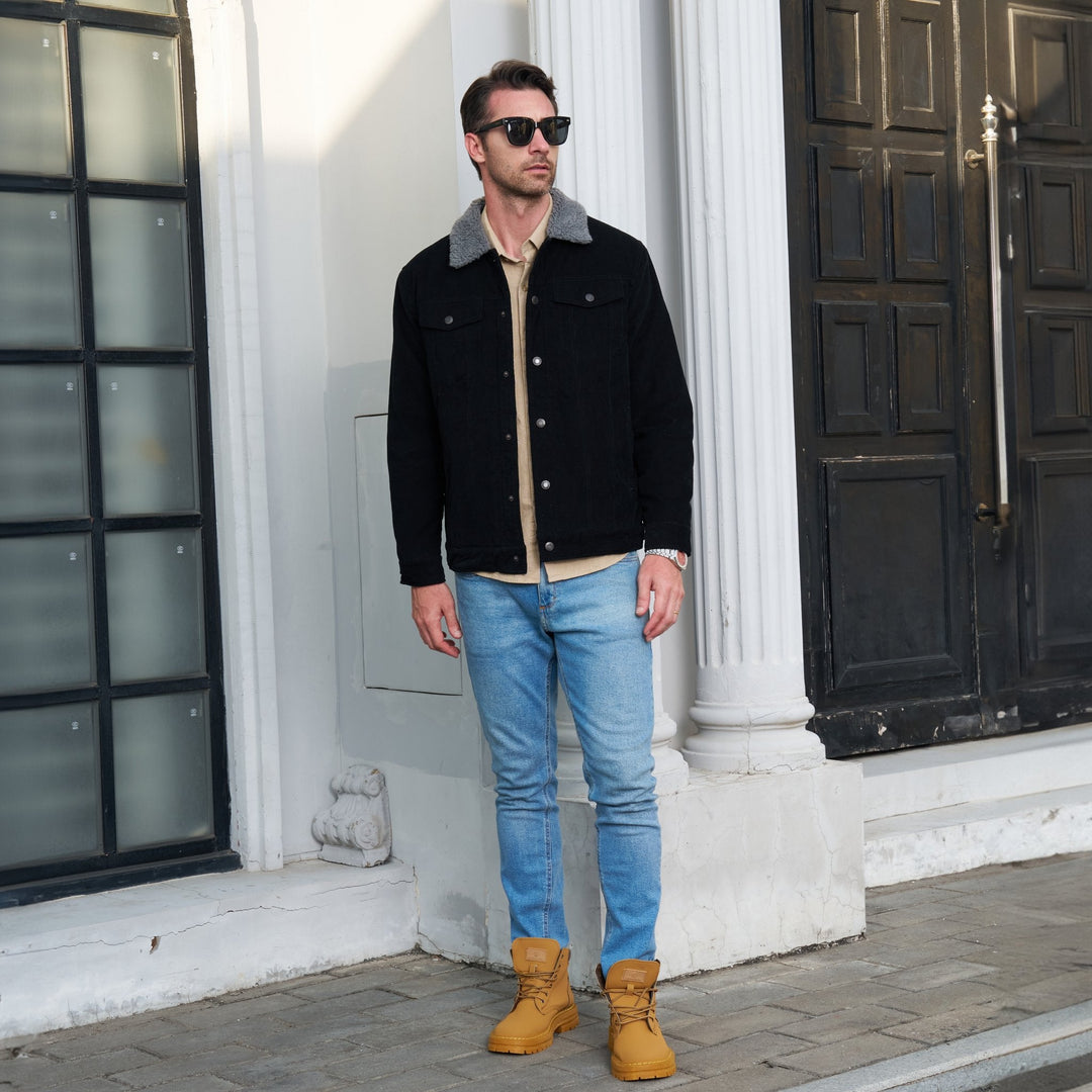 Veste en Velours Côtelé Homme Doublée Sherpa Boutons Pression