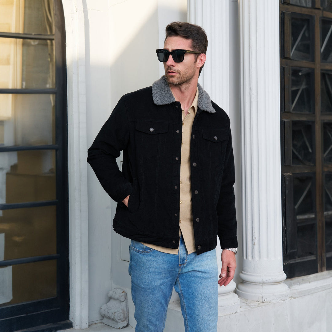 Veste en Velours Côtelé Homme Doublée Sherpa Boutons Pression
