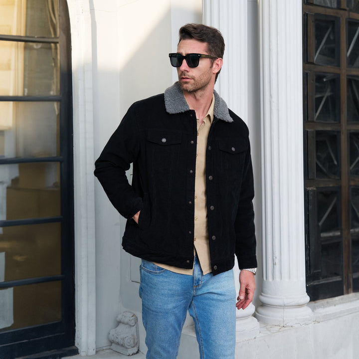 Veste en Velours Côtelé Homme Doublée Sherpa Boutons Pression