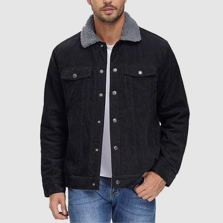 Veste en Velours Côtelé Homme Doublée Sherpa Boutons Pression