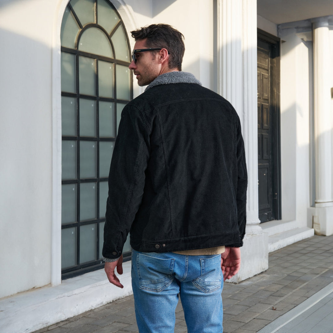 Veste en Velours Côtelé Homme Doublée Sherpa Boutons Pression