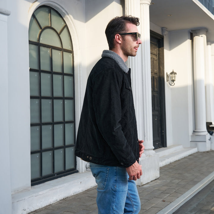 Veste en Velours Côtelé Homme Doublée Sherpa Boutons Pression