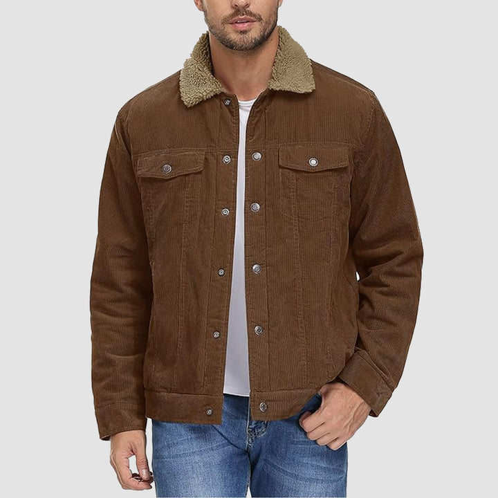 Veste en Velours Côtelé Homme Doublée Sherpa Boutons Pression