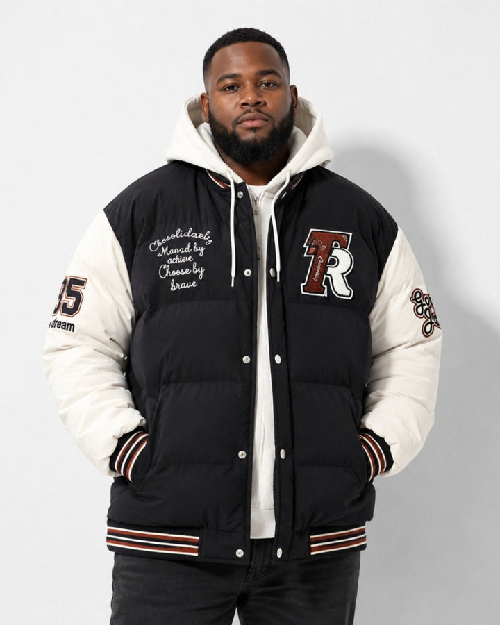 Piumino da uomo trapuntato con cappuccio in stile varsity