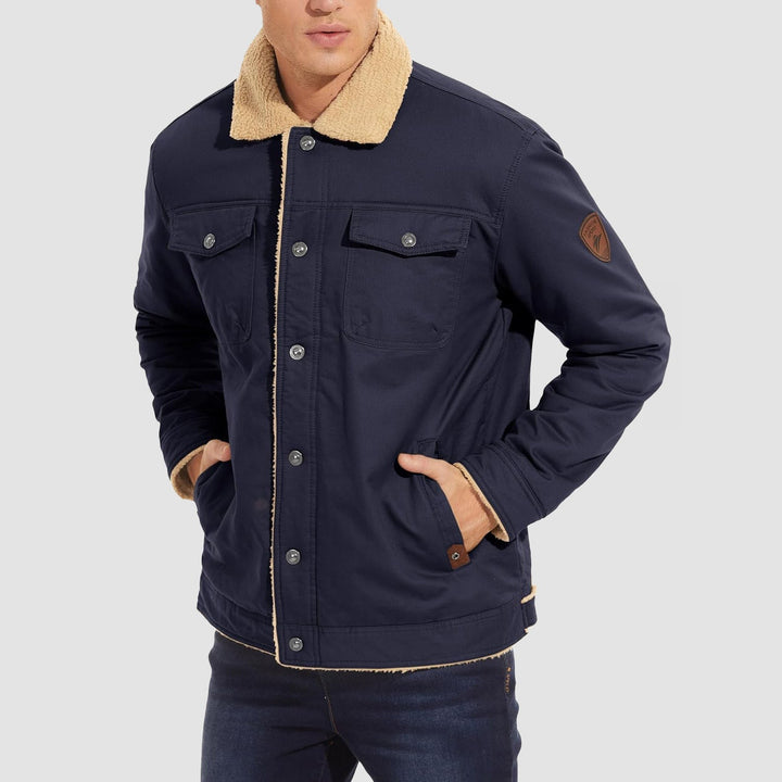 Giacca trucker da uomo foderata in sherpa con colletto risvoltato