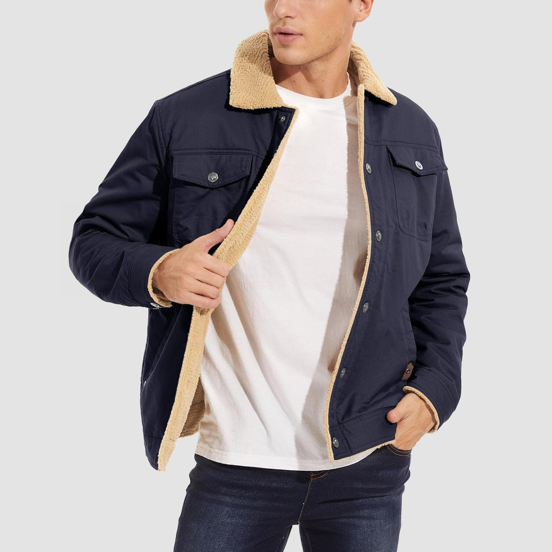 Giacca trucker da uomo foderata in sherpa con colletto risvoltato