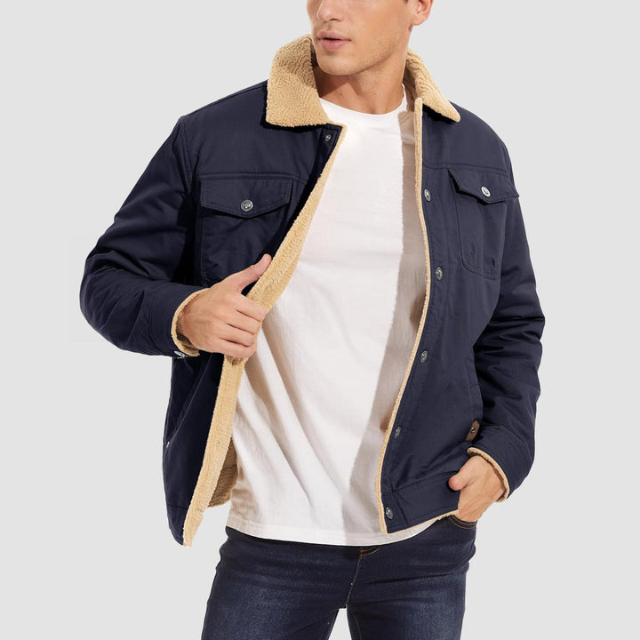 Giacca trucker da uomo foderata in sherpa con colletto risvoltato