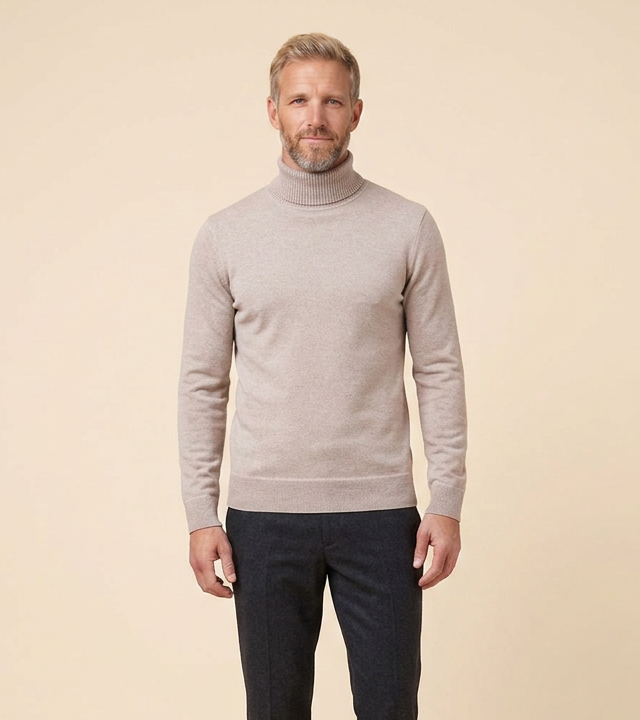 Maglione da uomo slim fit a collo alto in maglia fine