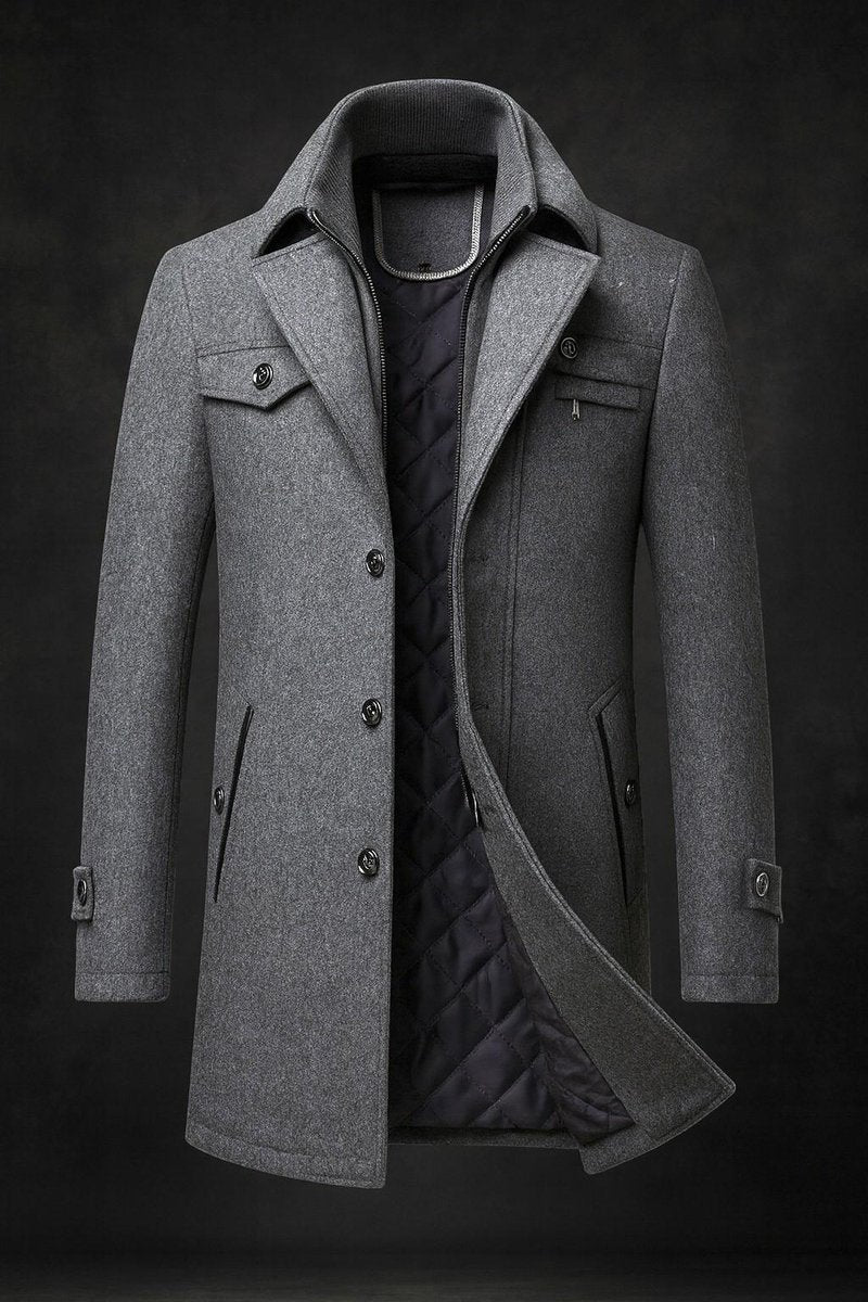 Manteau Homme Laine Col Revers Doublure Matelassée