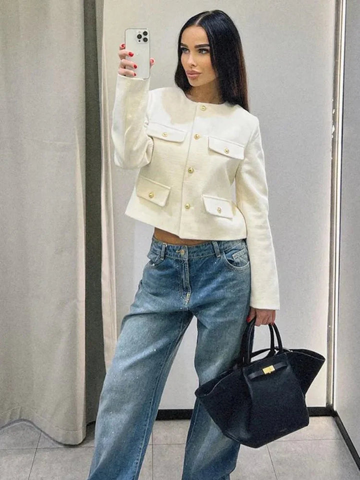 Veste Croisée Boutonnée Pour Femmes | Manches Longues