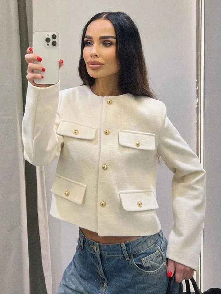 Veste Croisée Boutonnée Pour Femmes | Manches Longues