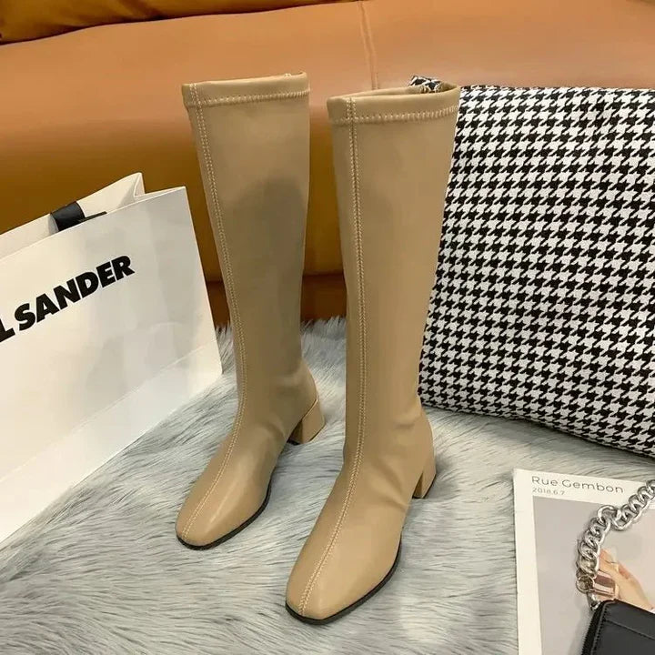 Femme Bottes Élégantes À Hauteur Du Genou | Talon Bloc