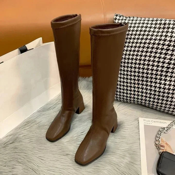 Femme Bottes Élégantes À Hauteur Du Genou | Talon Bloc