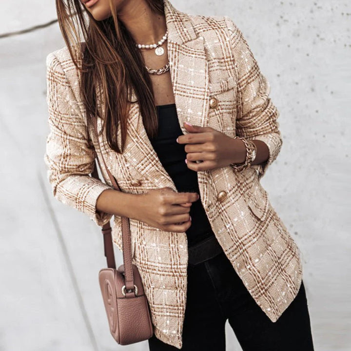 Blazer À Carreaux en Tricot Pour Femmes | Manches Longues