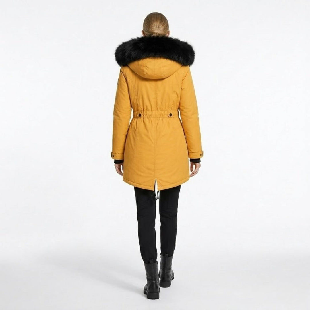 Parka Femme à Capuche Fourrure Synthétique Taille Ajustable