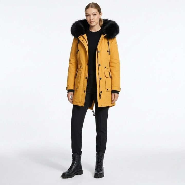 Parka Femme à Capuche Fourrure Synthétique Taille Ajustable