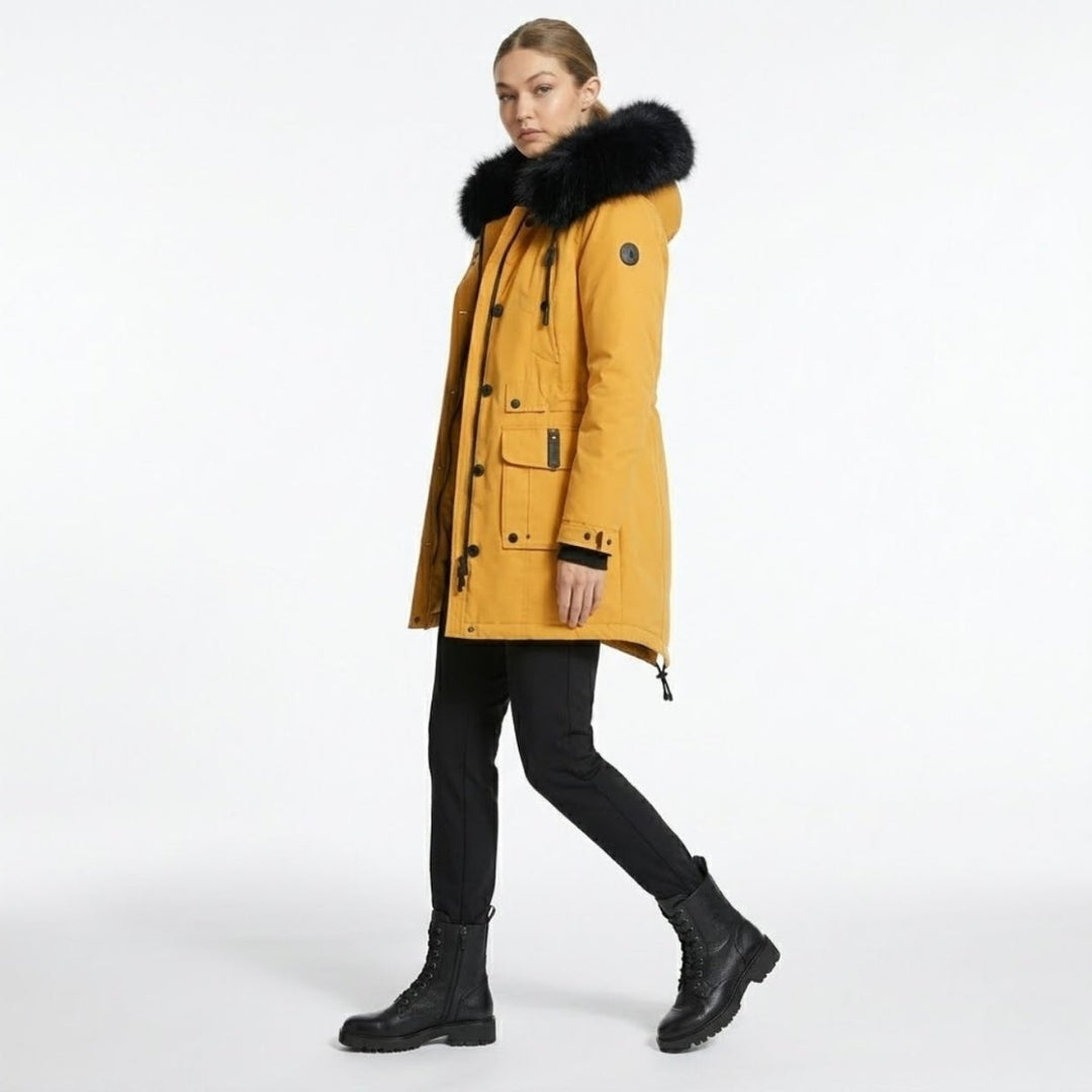 Parka Femme à Capuche Fourrure Synthétique Taille Ajustable
