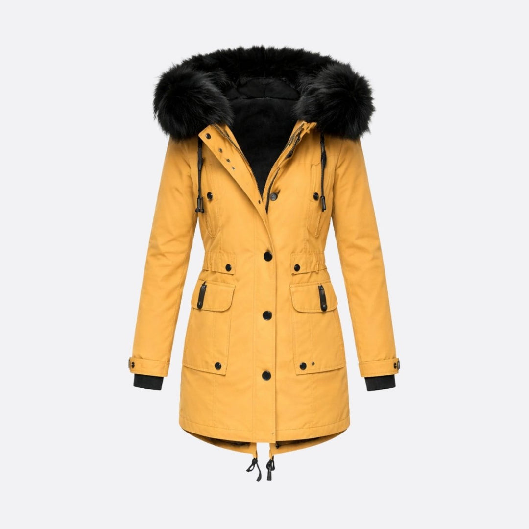 Parka Femme à Capuche Fourrure Synthétique Taille Ajustable