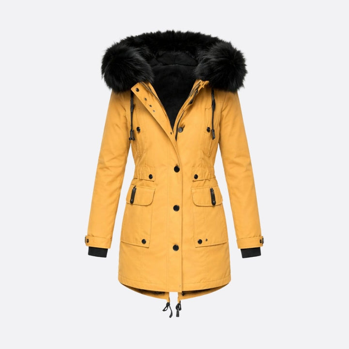 Parka Femme à Capuche Fourrure Synthétique Taille Ajustable
