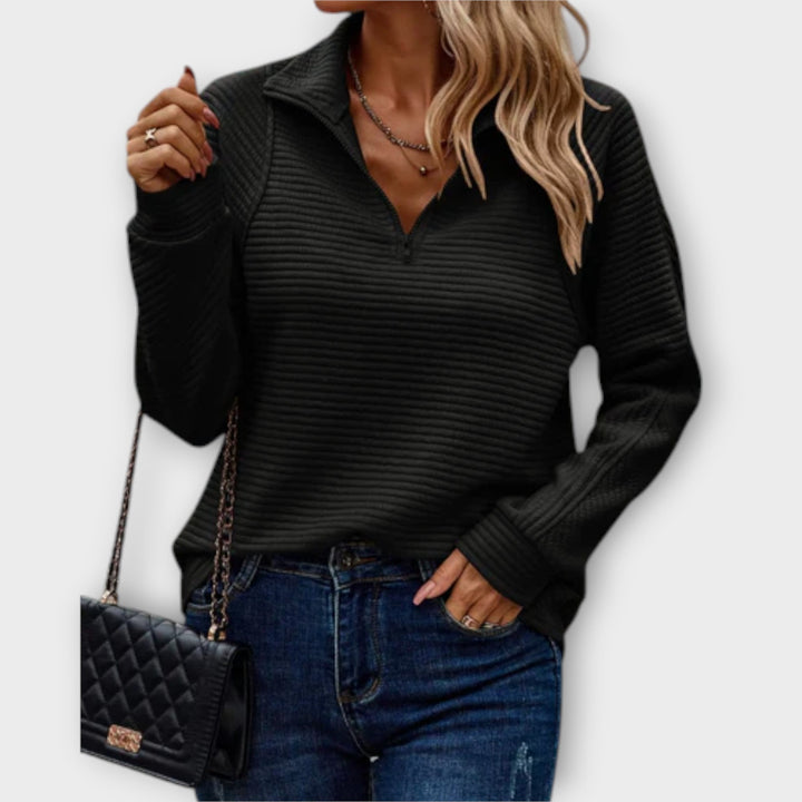Pull Femme Rose Côtelé à Demi-Zip