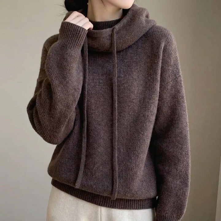 Felpa con cappuccio da donna in lana merino, vestibilità comoda con coulisse
