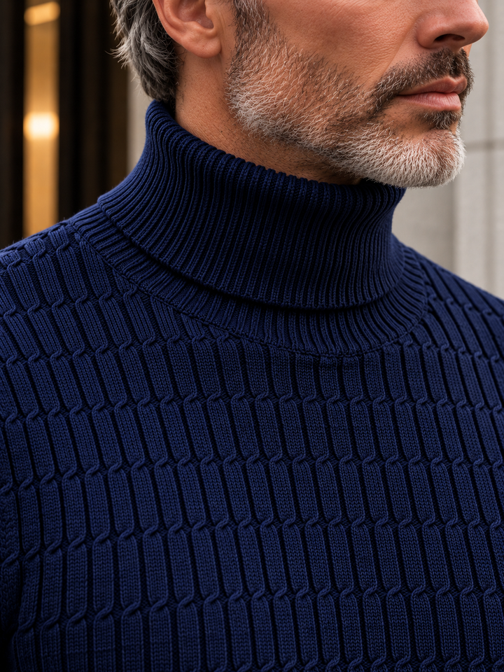 Pull Col Roulé Homme Côtes Verticales En Maille