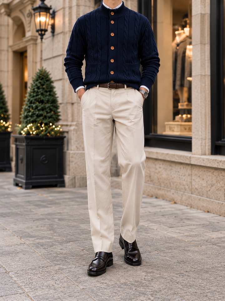 Cardigan Homme Maille Torsadée Boutonné Avec Petit Col Montant