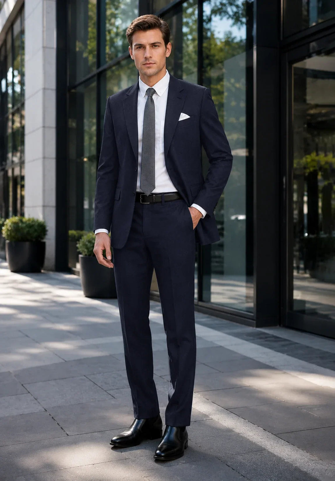Klassischer Business-Zweiteiler für Herren mit Reverskragen und Hose mit niedrigem Bund