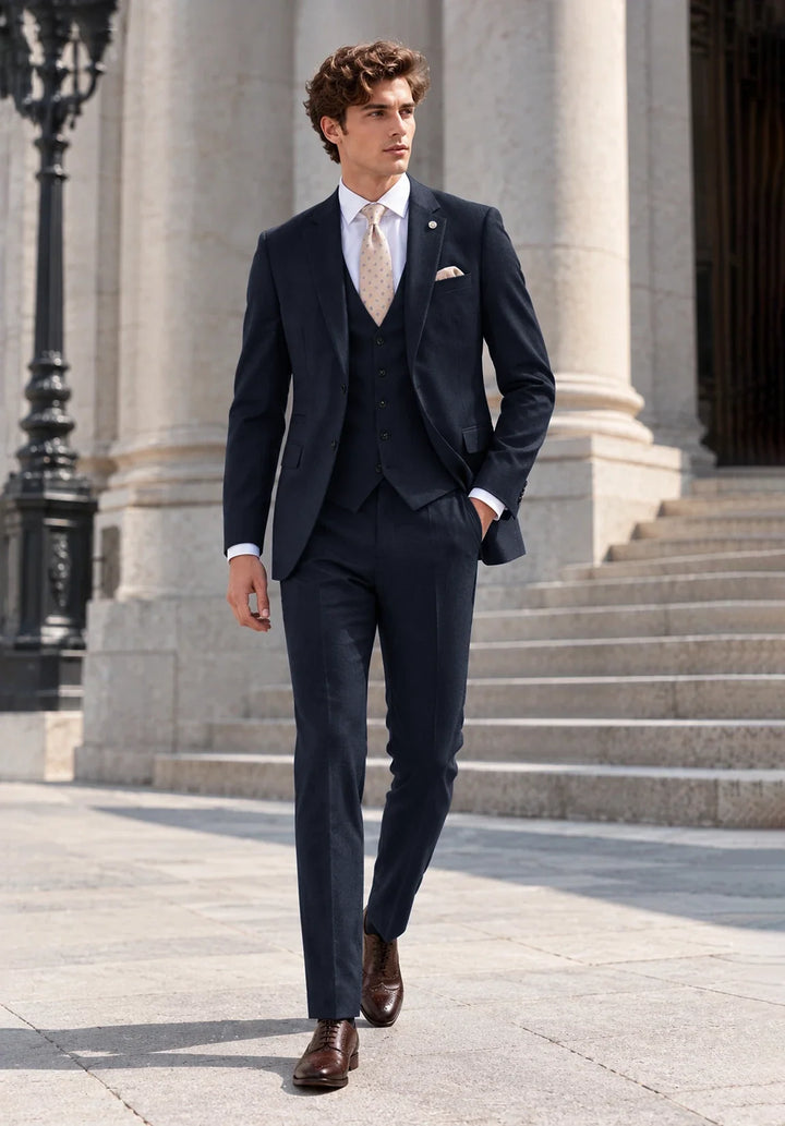 Costume Trois Pièces Homme Coupe Moderne avec Col Notch et Gilet Cinq Boutons