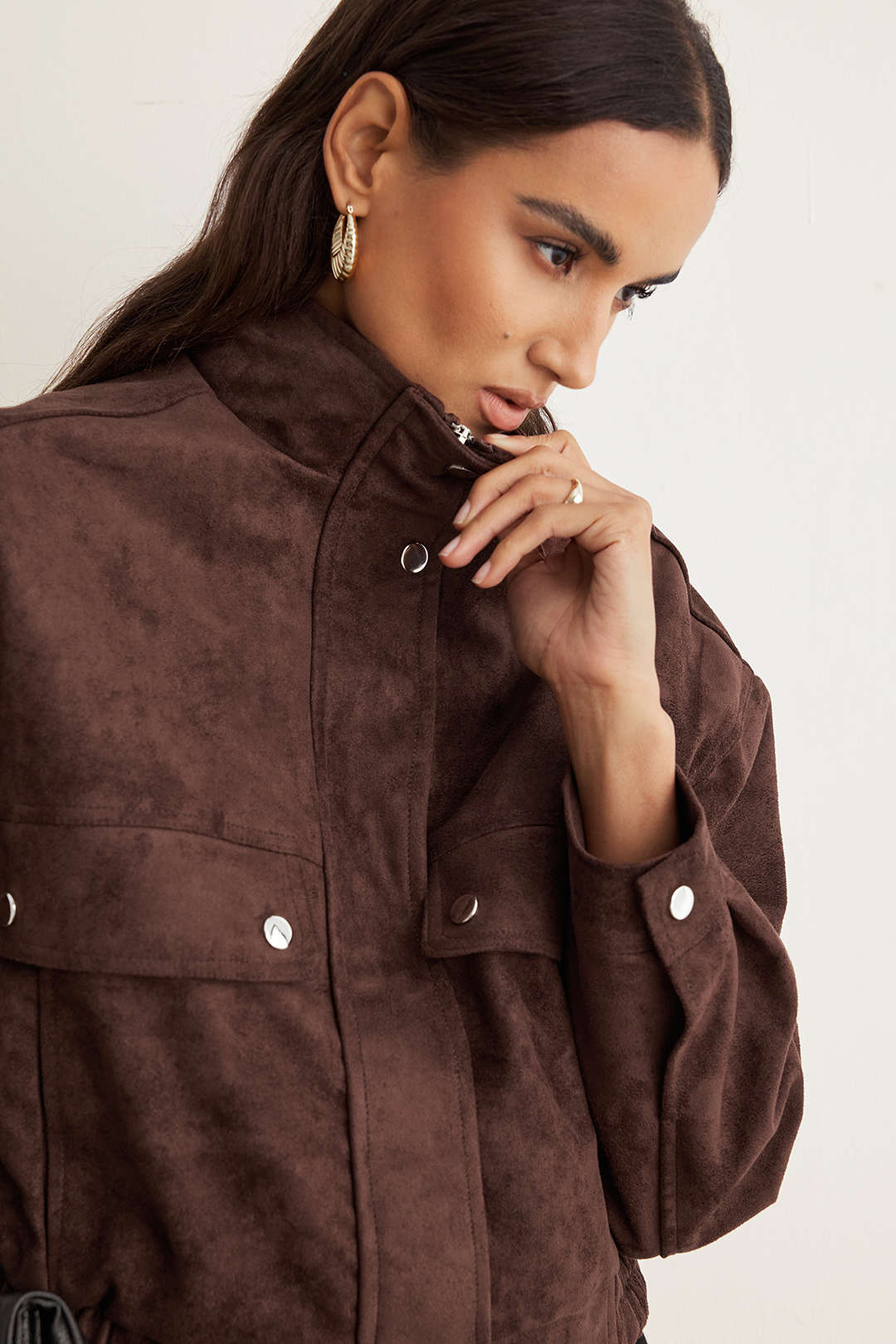 Veste Courte Femme Col Montant Poches Rabats