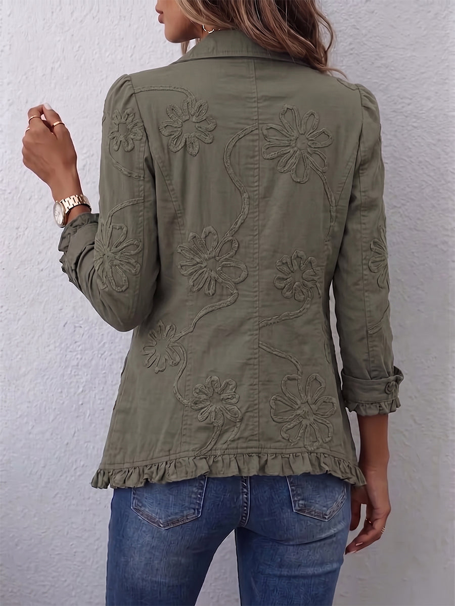 Veste Brodée à Volants avec Col V