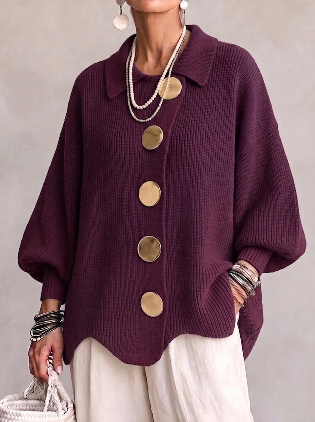 Cardigan Oversize à Boutons Dorés