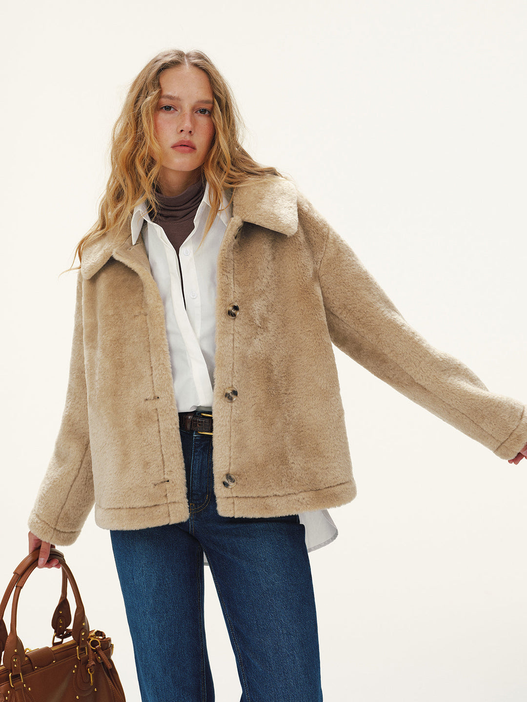 Women's Straight-Cut Buttoned Faux Fur Jacket