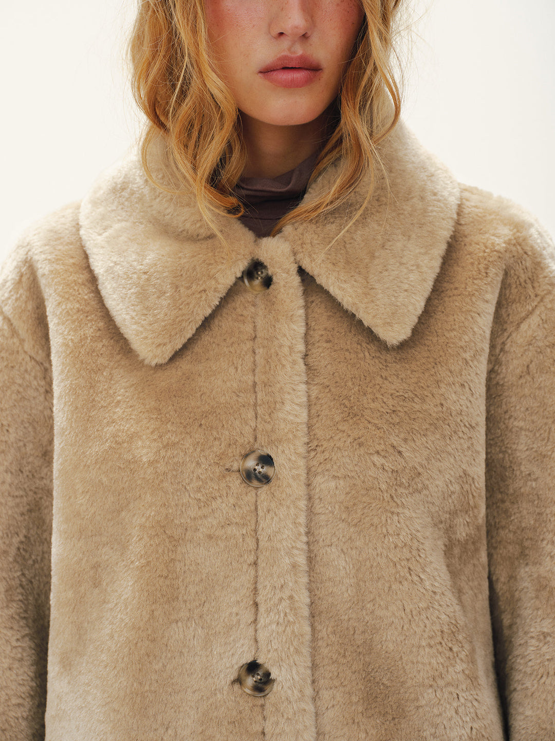 Women's Straight-Cut Buttoned Faux Fur Jacket