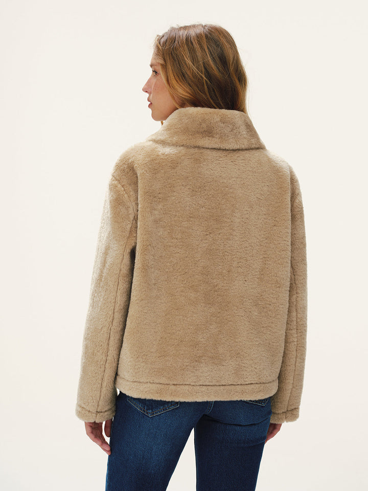 Women's Straight-Cut Buttoned Faux Fur Jacket