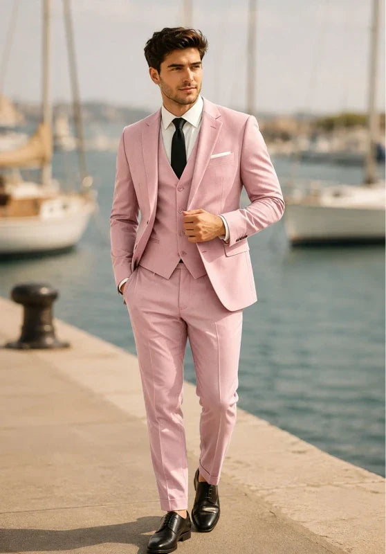 Costume Trois Pièces Homme Coupe Ajustée avec Col Notch et Gilet Col V