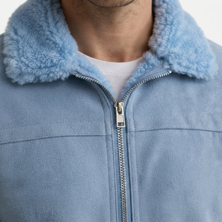 Giacca da uomo con zip integrale, collo rialzato e fodera in ecopelliccia