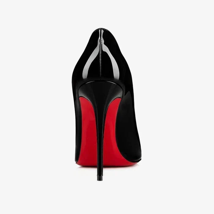 Damen-Pumps aus Lackleder mit Stilettoabsatz und roter Sohle