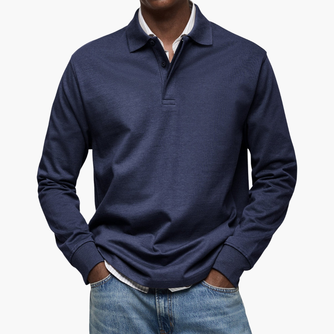 Polo met lange mouwen van katoenmix voor heren