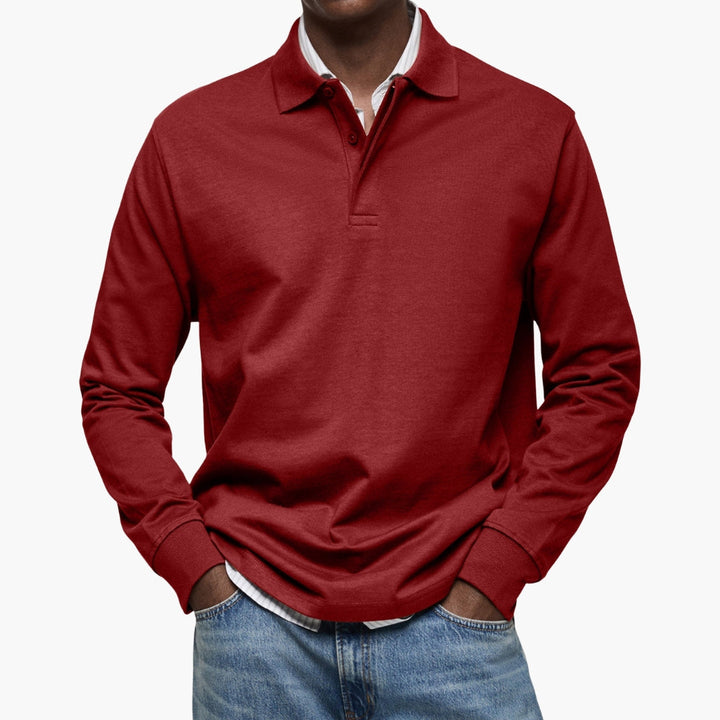 Polo met lange mouwen van katoenmix voor heren