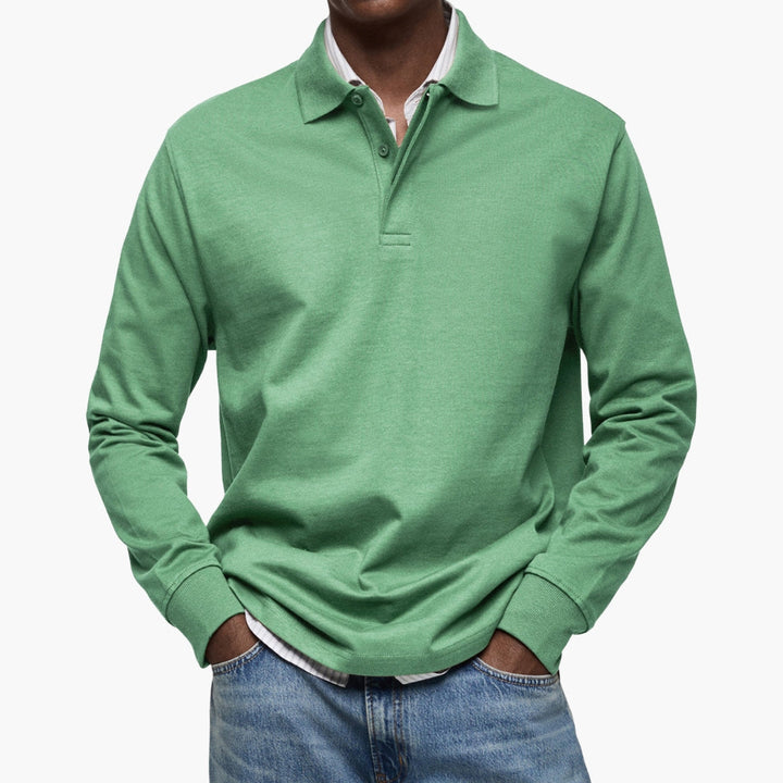 Polo met lange mouwen van katoenmix voor heren