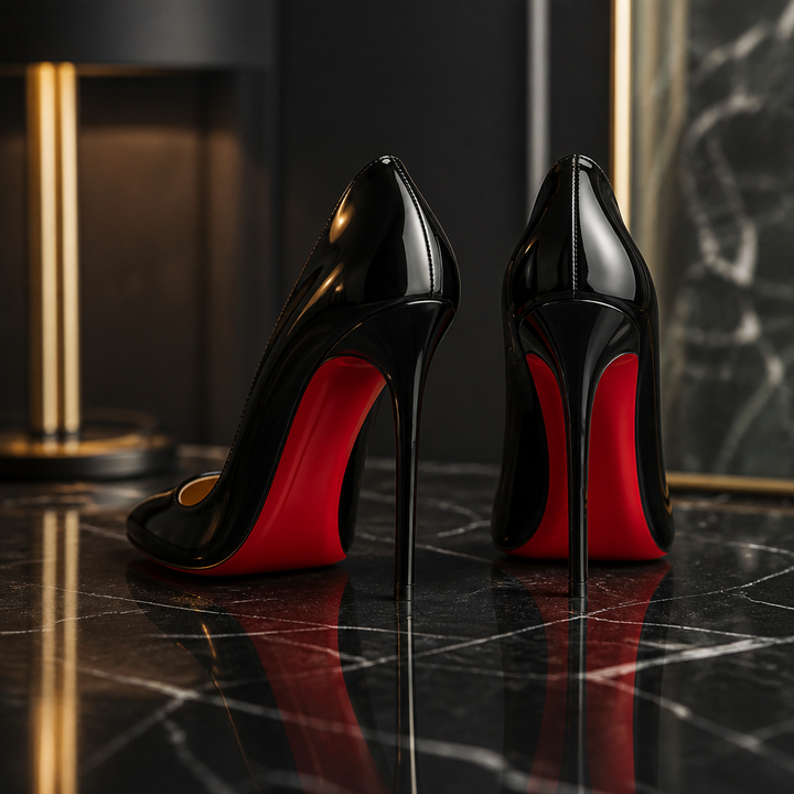 Damen-Pumps aus Lackleder mit Stilettoabsatz und roter Sohle