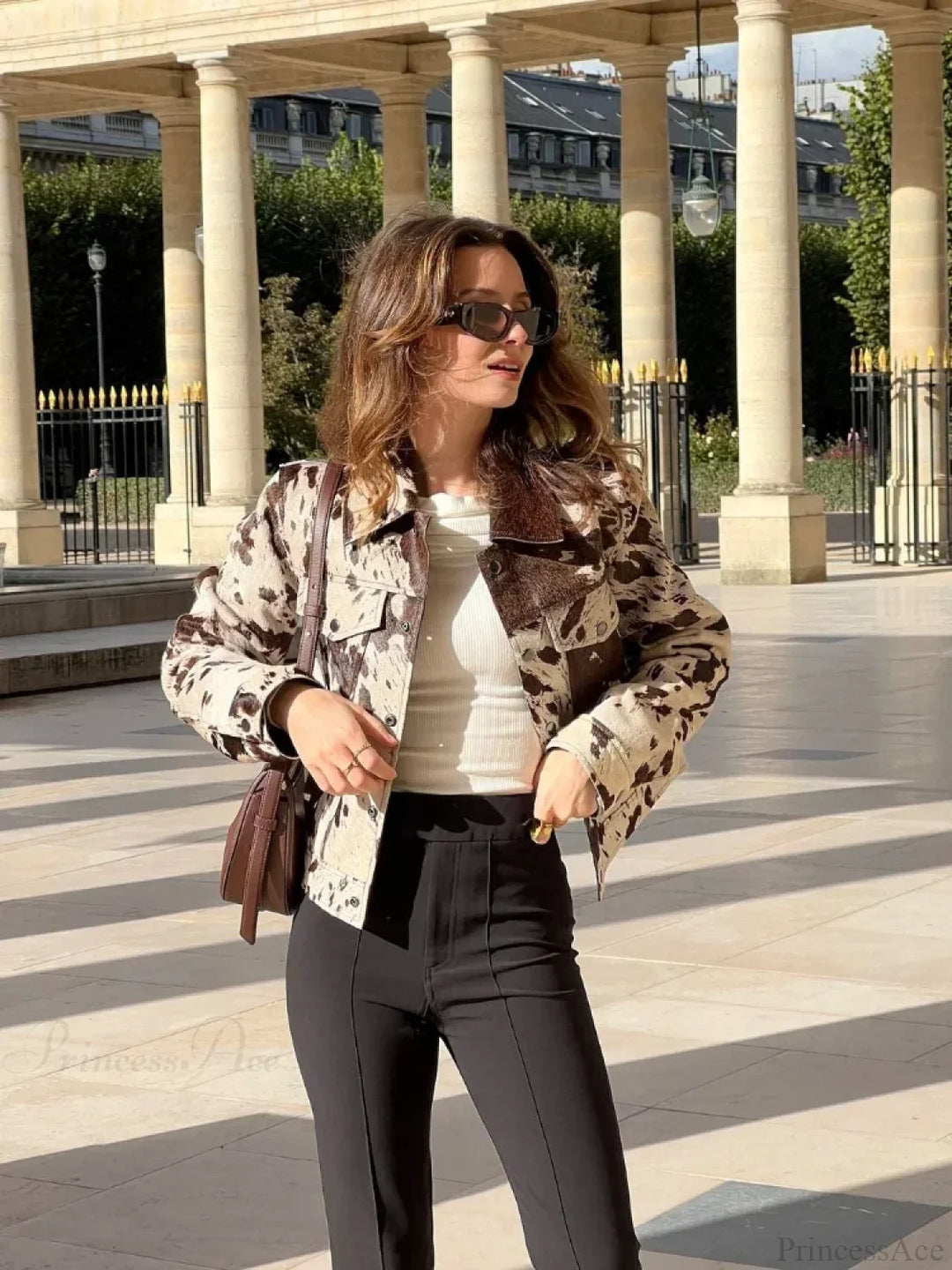 Veste en Suède Femme – Imprimé Léopard à Col Revers