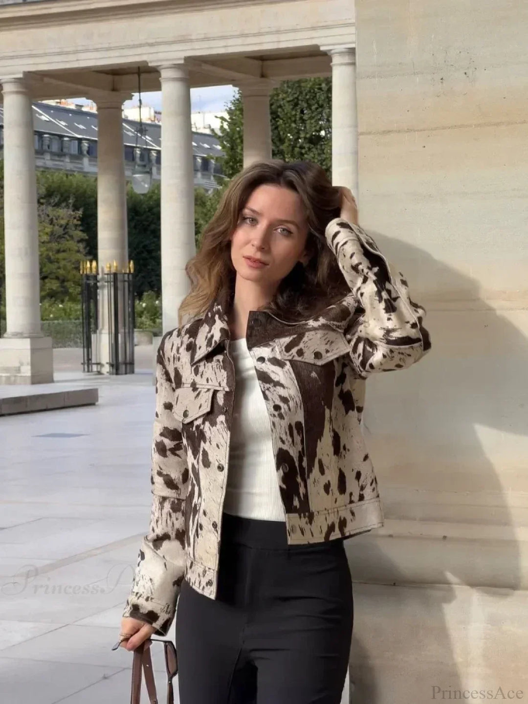 Veste en Suède Femme – Imprimé Léopard à Col Revers