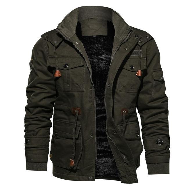 Giacca militare da uomo con cappuccio rimovibile e fodera in pile