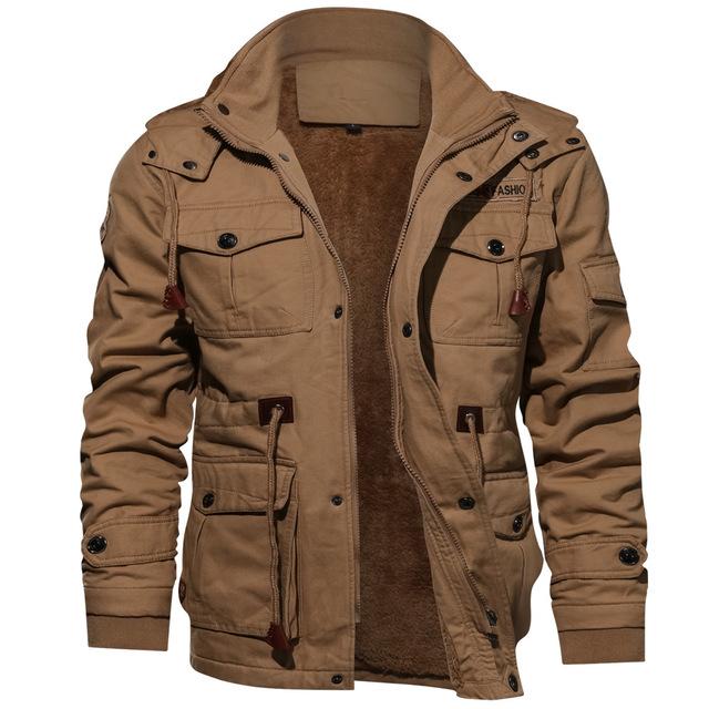 Giacca militare da uomo con cappuccio rimovibile e fodera in pile